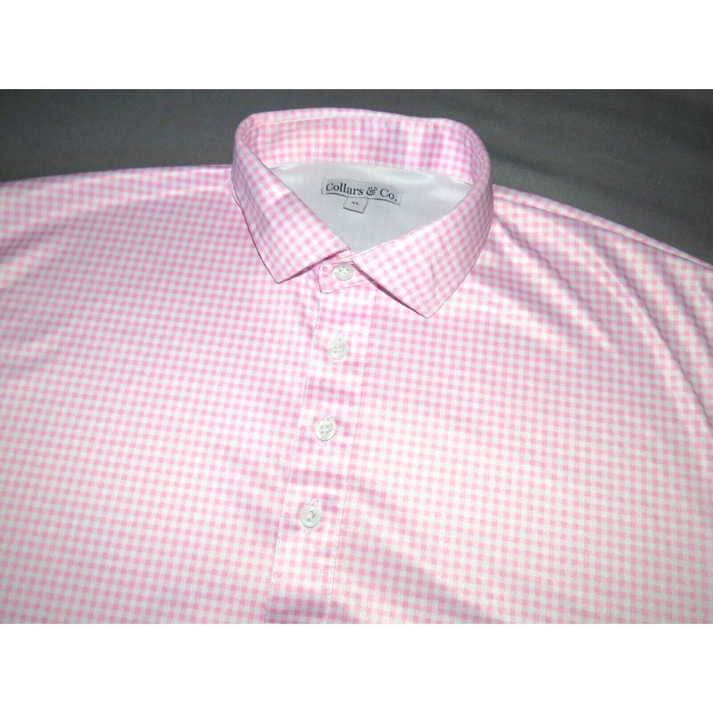 Men's Collars & Co. Short Sleeved Pink Check Dress Collar Polo Golf Shirt XL